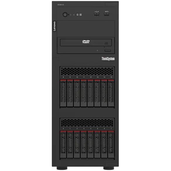 Server Lenovo ThinkSystem ST250 V3, Tower, Intel Xeon 6315P (4 C / 8 T, 2.80 GHz - 4.50 GHz, 12 MB cache, 55 W), 16 GB DDR5 ECC, 8 x LFF, 800 W