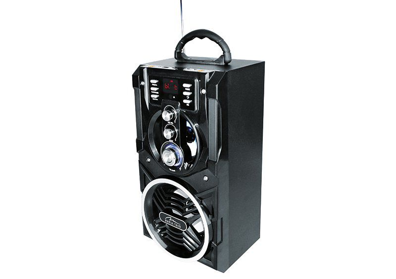 Boxa Karaoke Portabila Media-Tech Partybox BT, Radio FM, MP3 Player, 18W RMS, cu Subwoofer, Incinta Lemn, USB + SD, Telecomanda, Antena, Negru