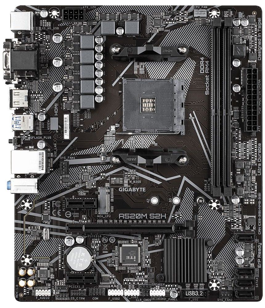 Placa de baza GIGABYTE A520M S2H, socket AM4, 2x DDR4 UDIMM, 4x SATA, 1x NVMe, 12x USB-A, mATX