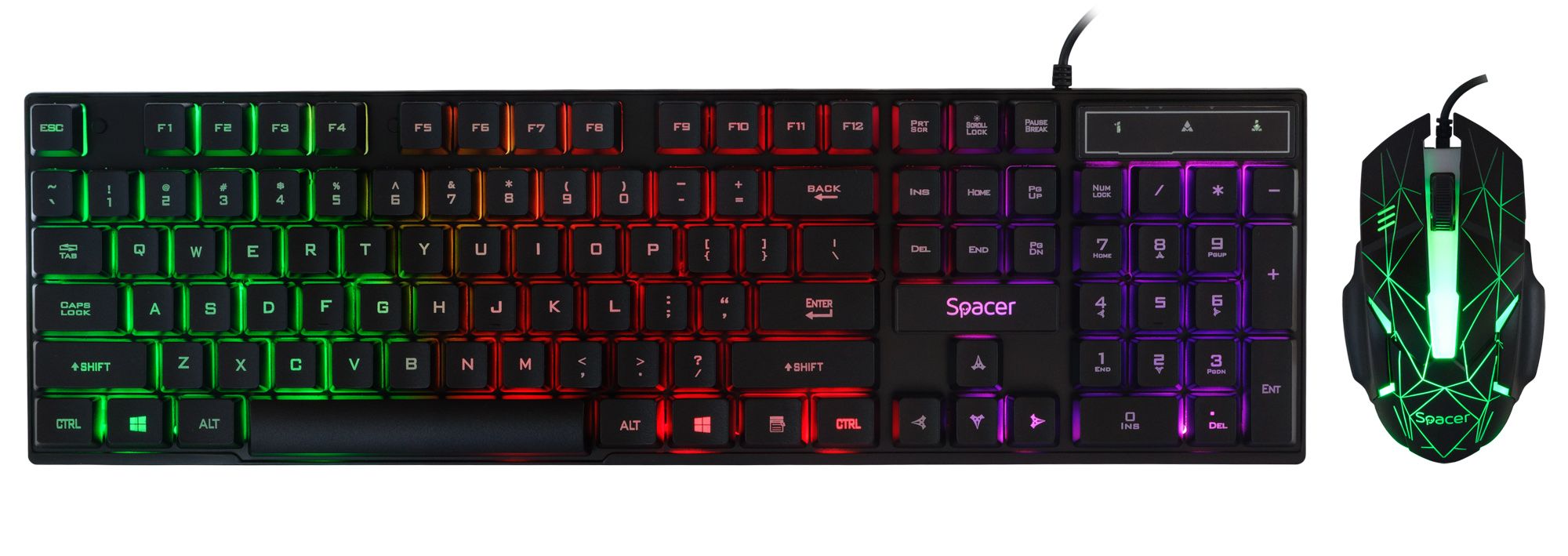 KIT gaming SPACER USB, tastatura RGB rainbow + mouse optic 7 culori, black,  SP-GK-01    (include TV 0.75 lei)