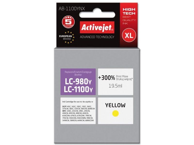 Cartus cerneala Activejet AB-1100YNX ,Galben ,19.5 ml (compatibil cu Brother AB-1100YNX)