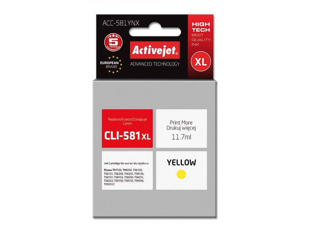 Cartus cerneala Activejet ACC-581YNX ,Galben ,11.70 ml (compatibil cu Canon ACC-581YNX)