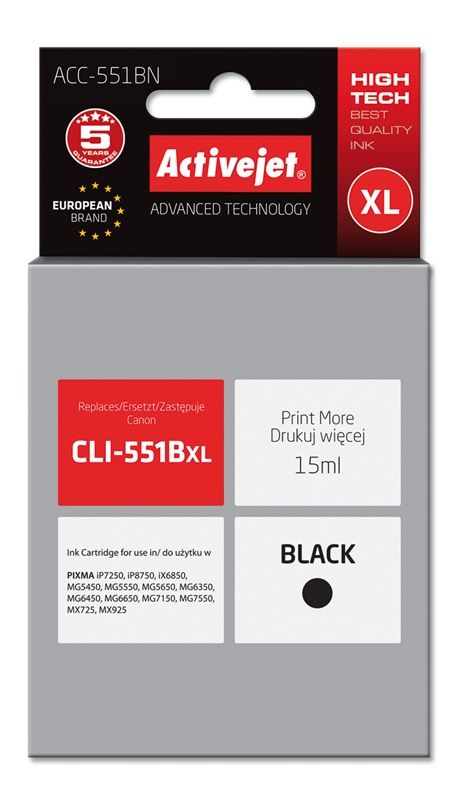 Cartus cerneala Activejet ACC-551BN ,Negru ,15 ml (compatibil cu Canon ACC-551BN)