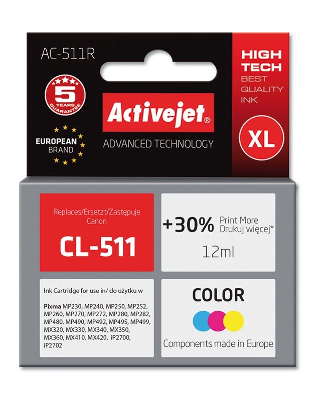 Cartus cerneala Activejet AC-511R ,Color ,12 ml (compatibil cu Canon AC-511R)