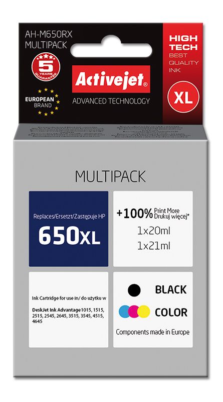 Cartus cerneala Activejet AH-M650RX ,Black/tri-color ,1 x 20 ml + 1 x 21 ml (compatibil cu HP AH-M650RX)
