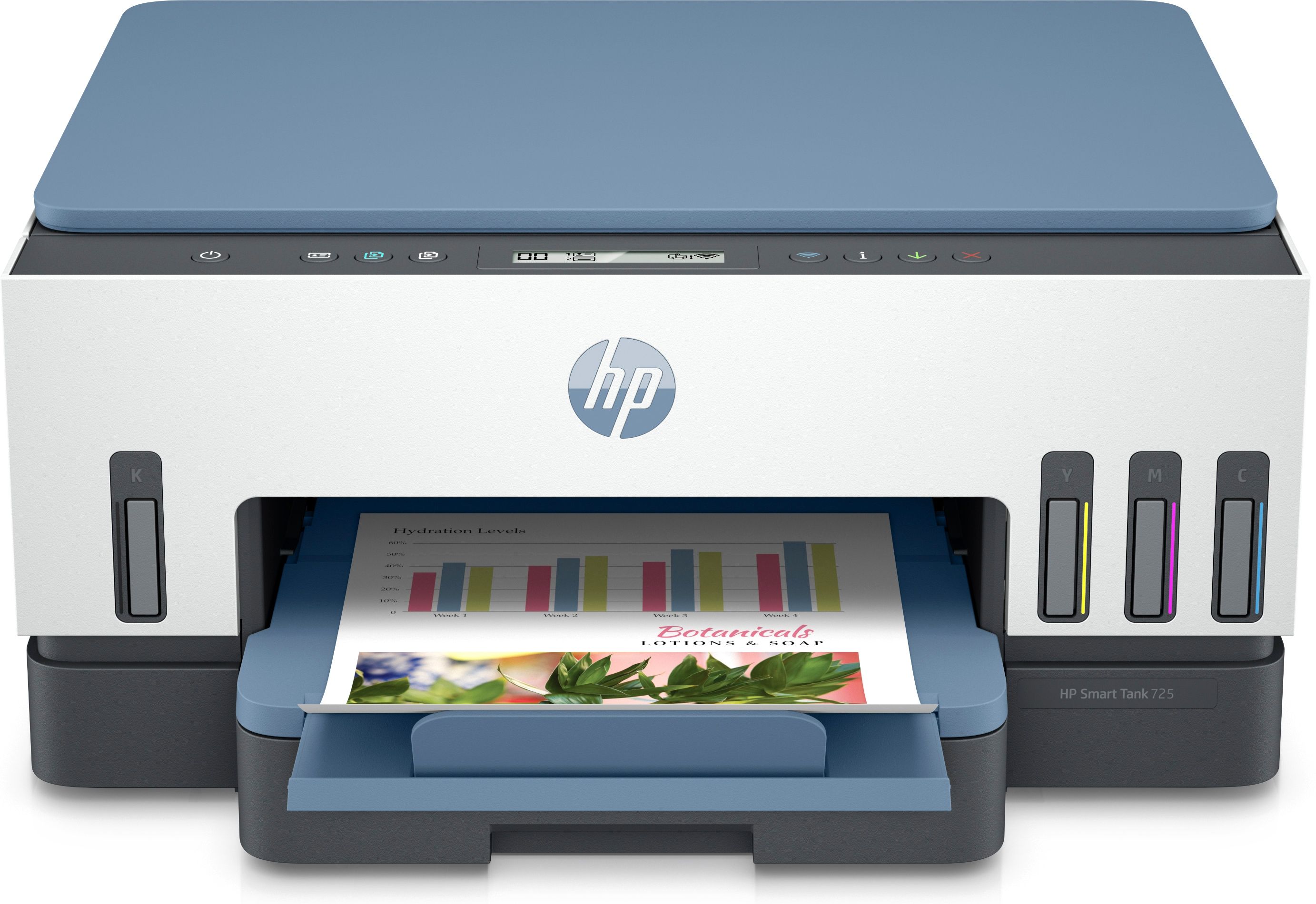 Imprimanta inkjet color HP Smart Tank 725, A4, duplex, USB 2.0, Wi-Fi, Bluetooth, 15 ppm negru, 9 ppm color