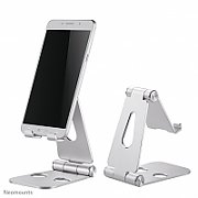 Neomounts by Newstar DS10-160SL1 Foldable phone stand - Silver  Specifications General Min. screen size*: 0 inch Max. screen size*: 7 inch Screens: 1 Desk mount: Stand  Functionality Type: Tilt Tilt (degrees): 270° Width: 7,6 cm Depth: 10,5 cm Height: 12,7 cm Height adjustment: Manual