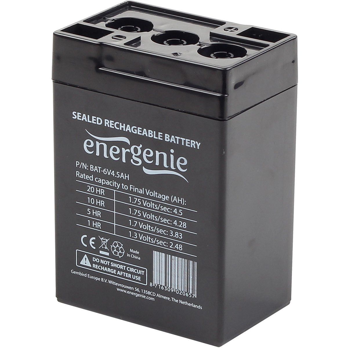 GEMBIRD BAT-6V4.5AH Energenie Rechargeable Gel Battery 6V/4.5AH
