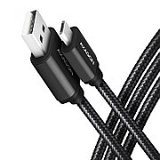Cablu USB-Micro  la USB-A, 1m, 2.4A, impletit, negru