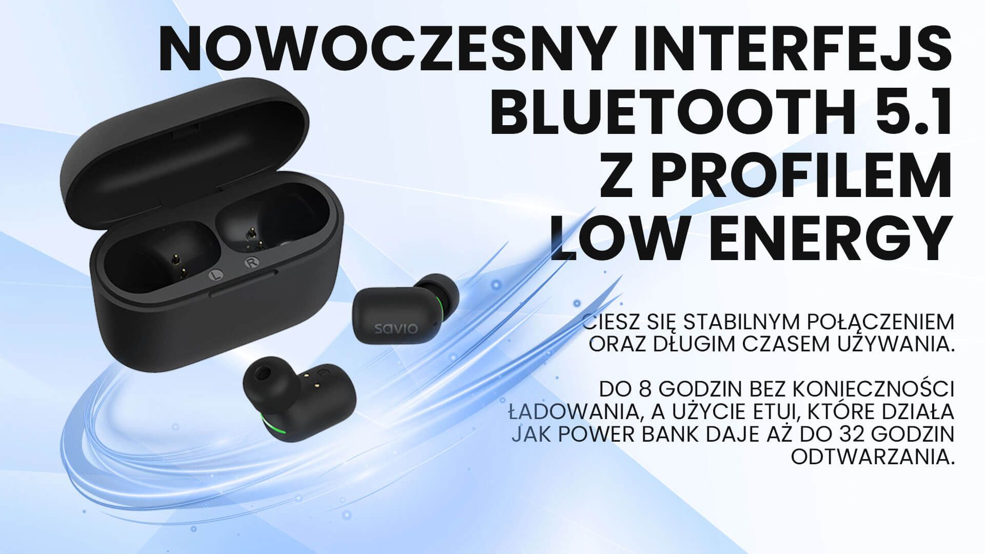 Savio TWS-09 IPX5 headphones/headset Wireless In-ear Music Bluetooth Black