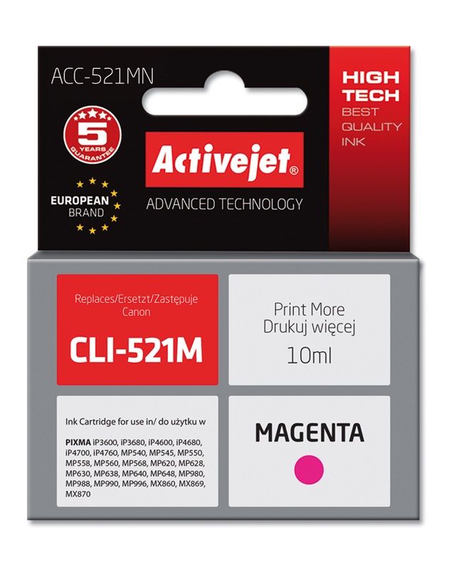 Cartus cerneala Activejet ACC-521MN ,Magenta ,10 ml (compatibil cu Canon ACC-521MN)