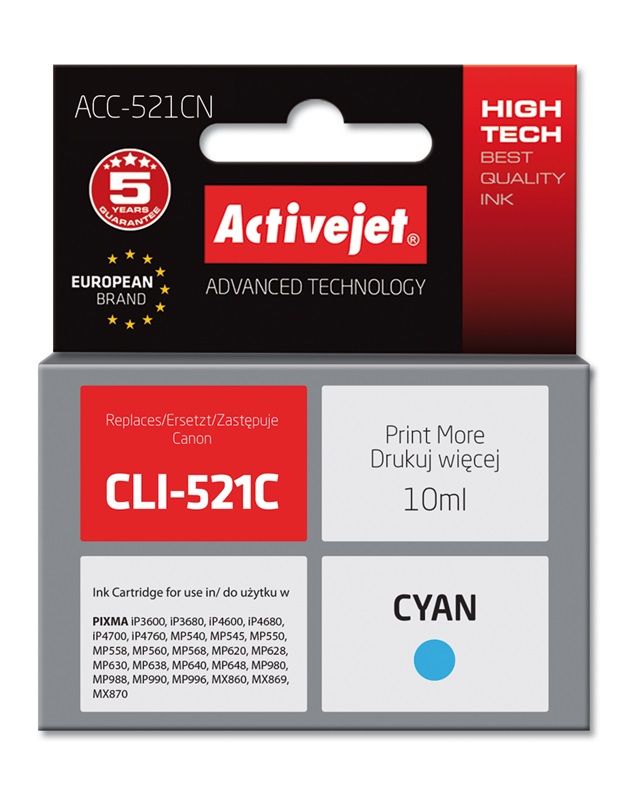 Cartus cerneala Activejet ACC-521CN ,Albastru ,10 ml (compatibil cu Canon ACC-521CN)