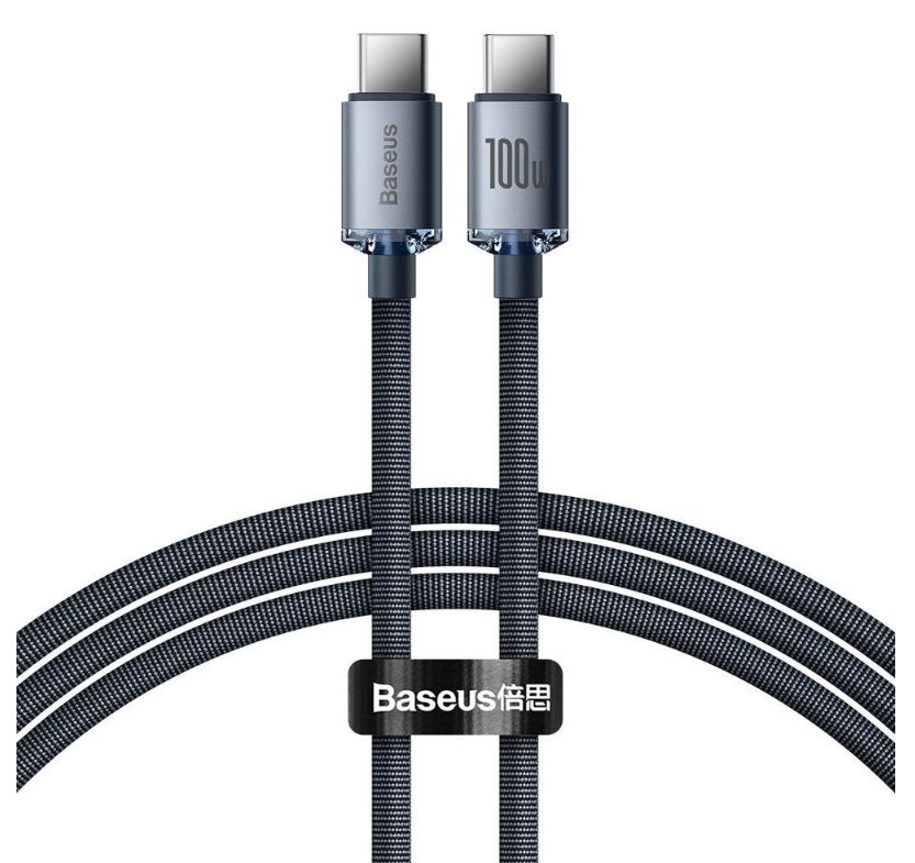 CABLU alimentare si date Baseus Crystal Shine, Fast Charging Data Cable pt. smartphone, USB Type-C la USB Type-C 100W, 2m, braided, negru  CAJY000701  (include timbru verde 0.25 lei) - 6932172602895