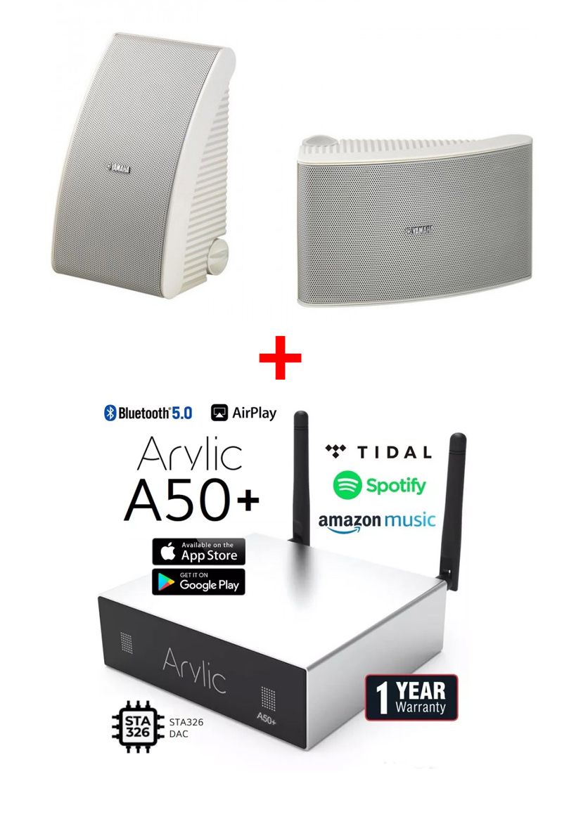 Pachet sonorizare Terasa exterior 2x50W cu streaming ARYLIC A50+ si boxe YAMAHA AW592 Albe