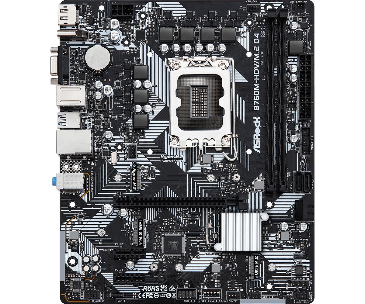 Placa de baza ASRock B760M-HDV/M.2 D4, socket 1700, 2x DDR4 UDIMM, 4x SATA, 2x NVMe, 10x USB-A, 1x USB-C, mATX