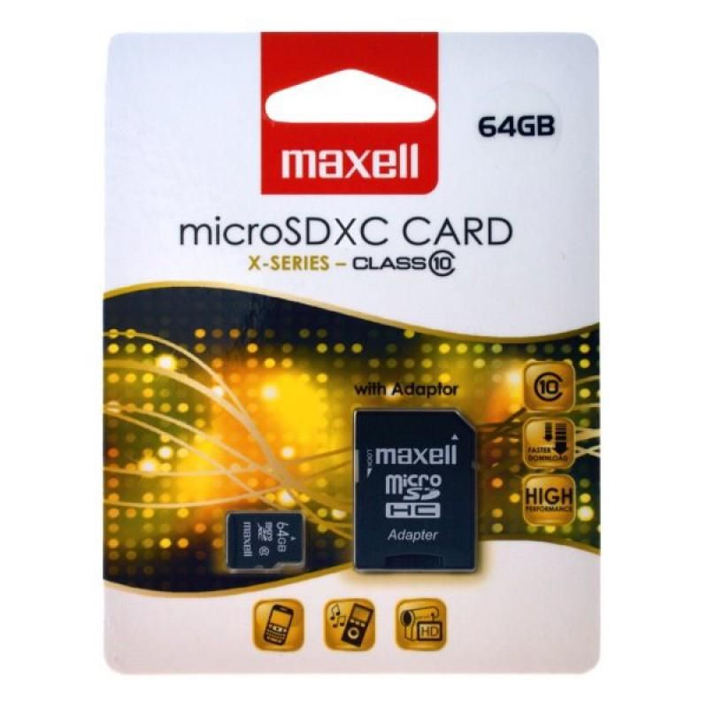 Memory card 64GB microSDHC Class 10 with adapter for SD
Packaging: blister 1 pc.