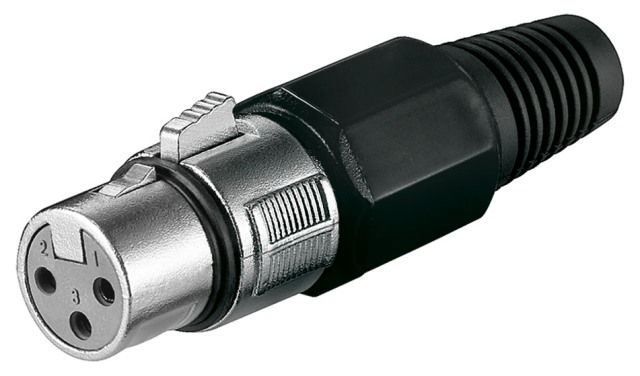 Female XLR socket, 3 pins, on cable
- high quality
- gold contacts
- cable fixing with screw
Packaging: bulk 1 pc.