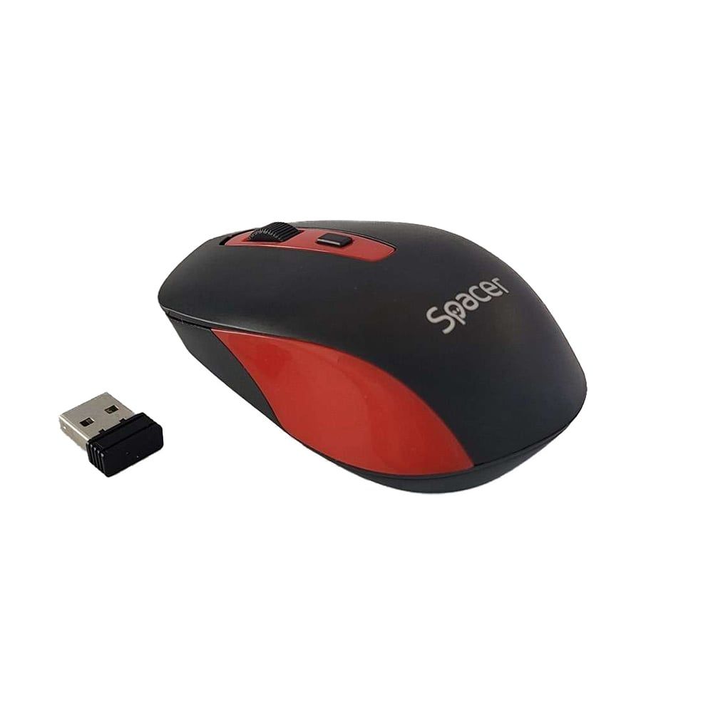 MOUSE Spacer, PC sau NB, wireless, 2.4GHz, optic, 1600 dpi, butoane/scroll 4/1, negru cu rosu, baterii incluse 2x AAA,  SPMO-WS01-BKRD  (include TV 0.18lei)