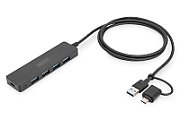 DIGITUS USB 3.0 Hub 4-Port Slim, USB-C Adapter 1,2m Kabel