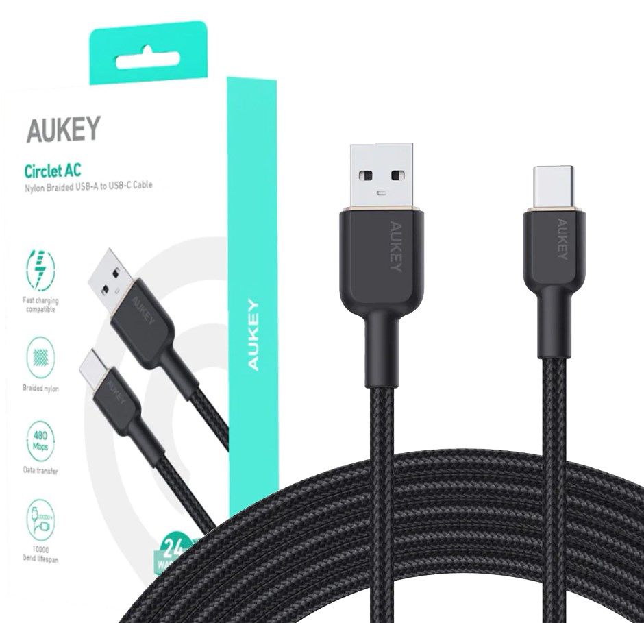 AUKEY CB-NAC2 USB-C Type-C Power Delivery PD 60W 3A 1.8m Nylon Black