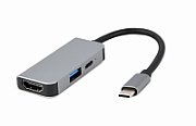Gembird A-CM-COMBO3-02 USB Type-C 3-in-1 multi-port adapter (USB port + HDMI + PD)  silver