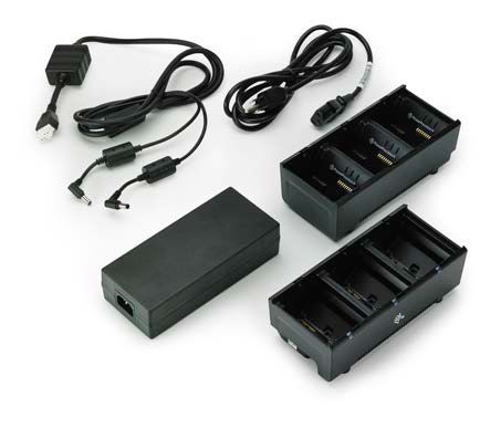 Two 3 slot battery chargers (charges 6 batteries) with power supply and Y cable ZQ600, QLn or ZQ500. UK power cord included