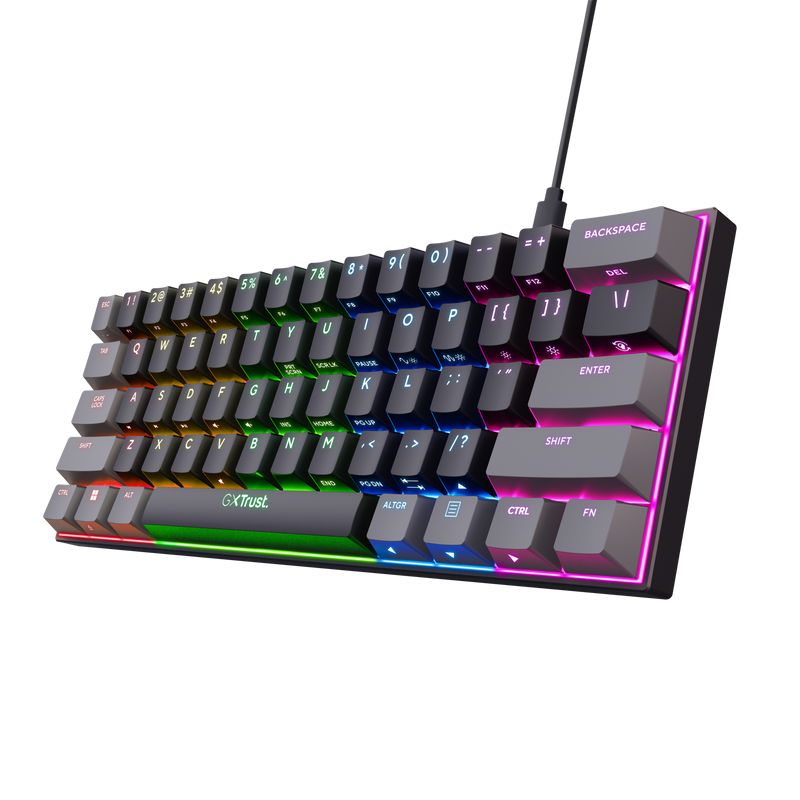 Tastatura mecanica cu fir Trust GXT 867 Acira, USB 2.0. nr taste 61, swtich linear, negru