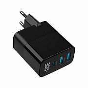 ALIMENTATOR retea 220V GEMBIRD, universal, 1 x USB Type-C D 30W, 2 x USB-A 3.0  QC 18W, LCD display, tehnologie GaN, negru,  TA-UC-PDQC30LCD-BK-02  (timbru verde 0.18 lei)