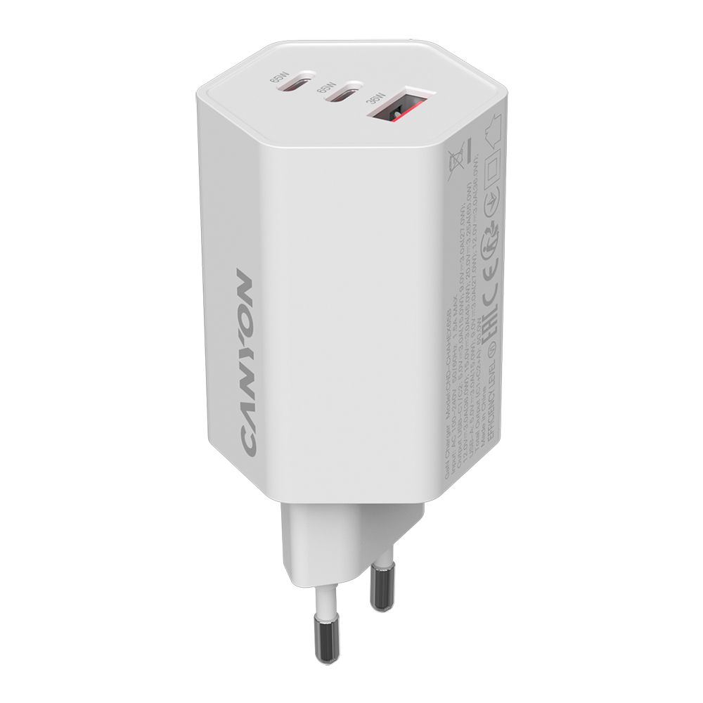 CANYON charger HEXAGON 65 GaN 65W 2xPD 1xQC EU White