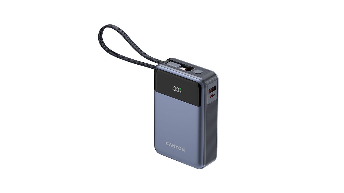 CANYON power bank OnPower 600 built-in cable 20000 mAh PD65W Dark Grey