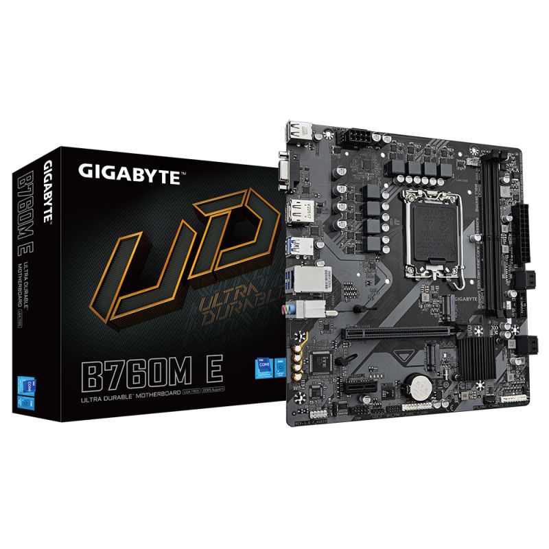 Placa de Baza GIGABYTE B760M E LGA1700, 2x DDR5, 1x D-Sub 1x DP, 1x HDMI, 1x PCIE 4.0 x16 1x PCIE 3.0 x1, 2x M.2, 4x SATA 6GB/s, mATX
