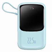 POWER BANK Baseus Qpow2 Digital Display, 20000mAh, 22.5W, 2 x USB Type-C output/input, 1 x Lightning, 1 x USB, include cablu USB la USB Type-C 30cm, albastru  PPQD030103  (timbru verde 0.98 lei) - 6932172618179
