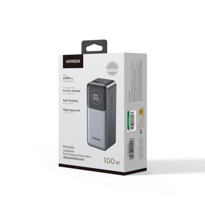 POWER BANK Ugreen  PB724 , 12000mAh, 100W, 1 x USB Type-C input/output, 1 x USB, display, gri,  35526B  (timbru verde 0.98 lei) - 6941876242948