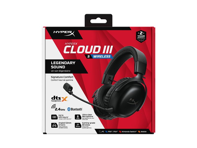 Casti gaming HyperX Cloud III S Black, autonomie pana la 120 ore, timp incarcare 5 ore, DTS Headphone:X Spatial Audio, drivere 53mm, microfon detasabil cu metal mesh, noise cancelling si indicator LED, jack 3,5mm/USB-C/USB-A, cupe cu spuma cu memorie, multiplatforma, negru
