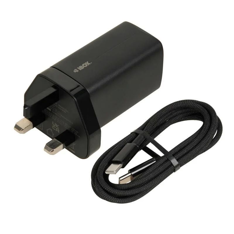 iBOX C-65 Black  GaN 65W universal charger UK plug
