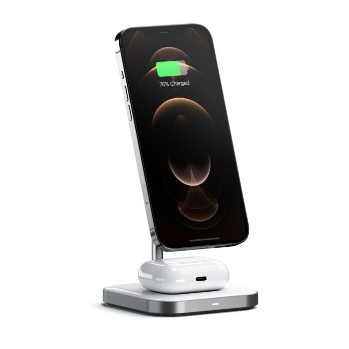Satechi Aluminium 2-in-1 Magnetic Wireless Charging stand (iPhone 12/13, AirPods Pro, USB-C cable included) - White