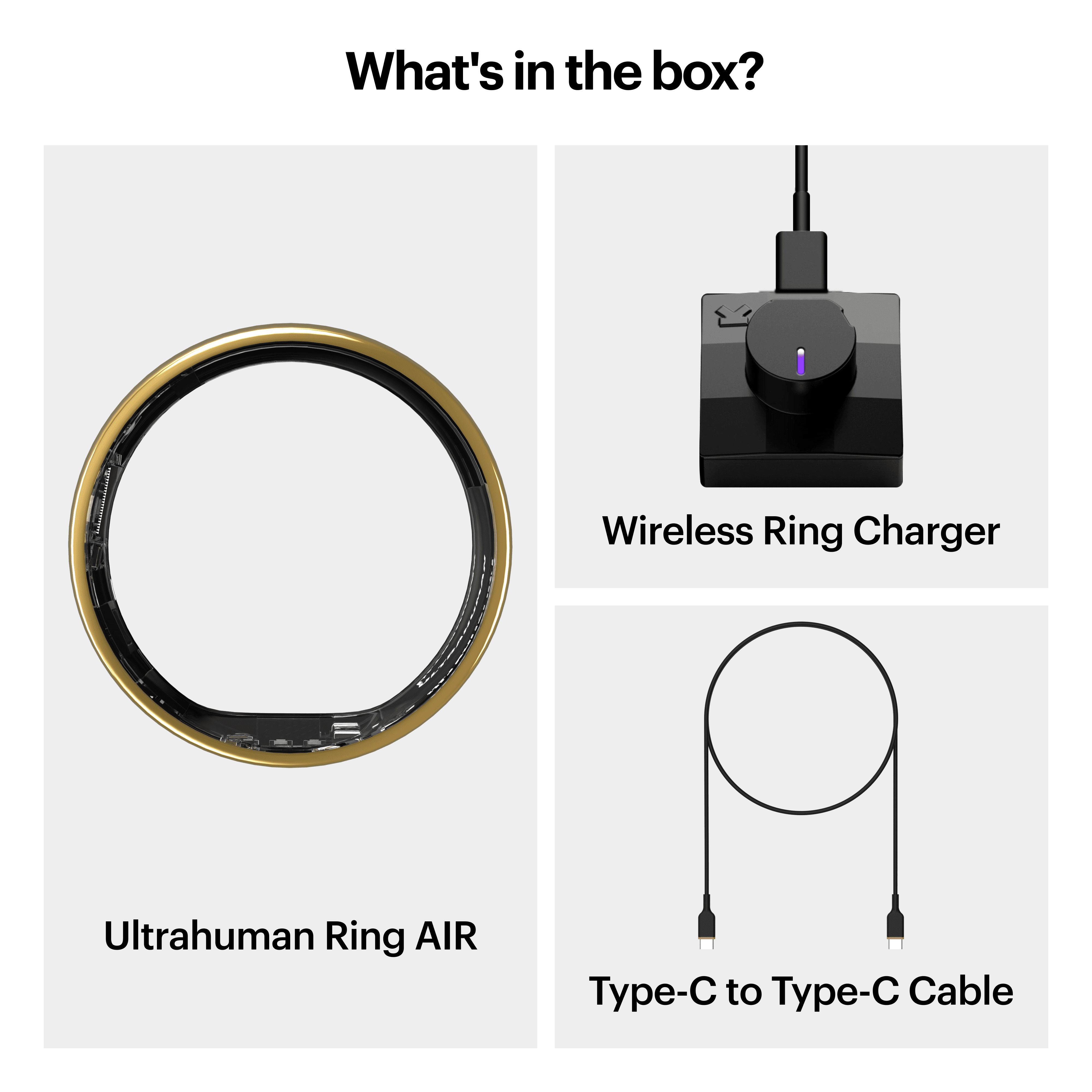 Ultrahuman Ring Air - Smart Ring, Charger, USB Cable / Size-11- Air_Gold