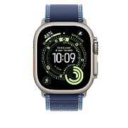 Apple Watch 49mm Loop:  Blue/Bright Blue Trail Loop - S/M - Natural Titanium Finish
