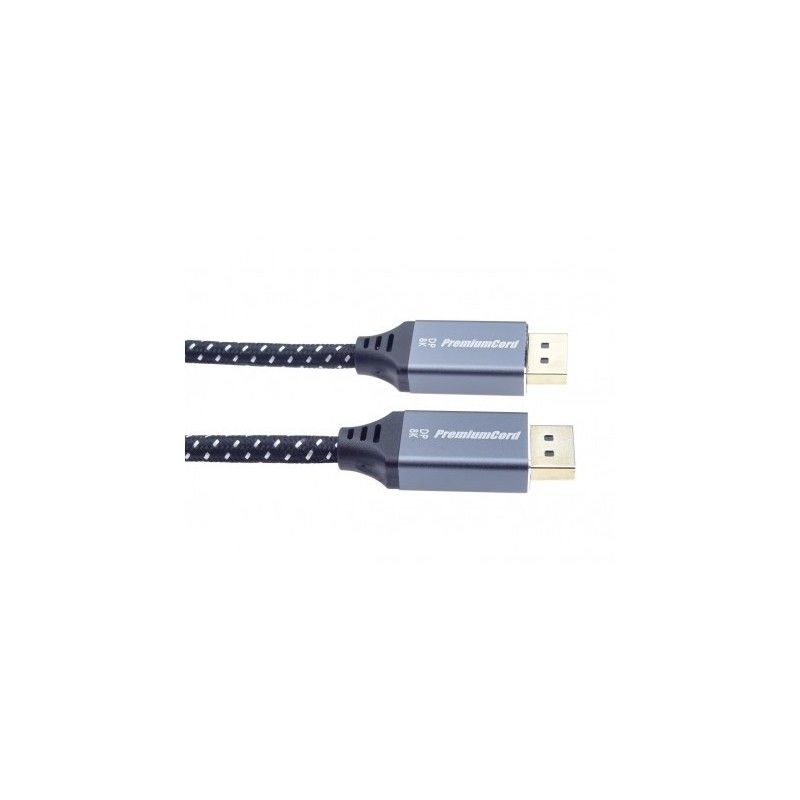 Cablu DisplayPort, tata - tata, Versiunea 1.4, 8K (7680x4320), dublu ecranat, manson textil, conectori metalici auriti, 2m, PremiumCord