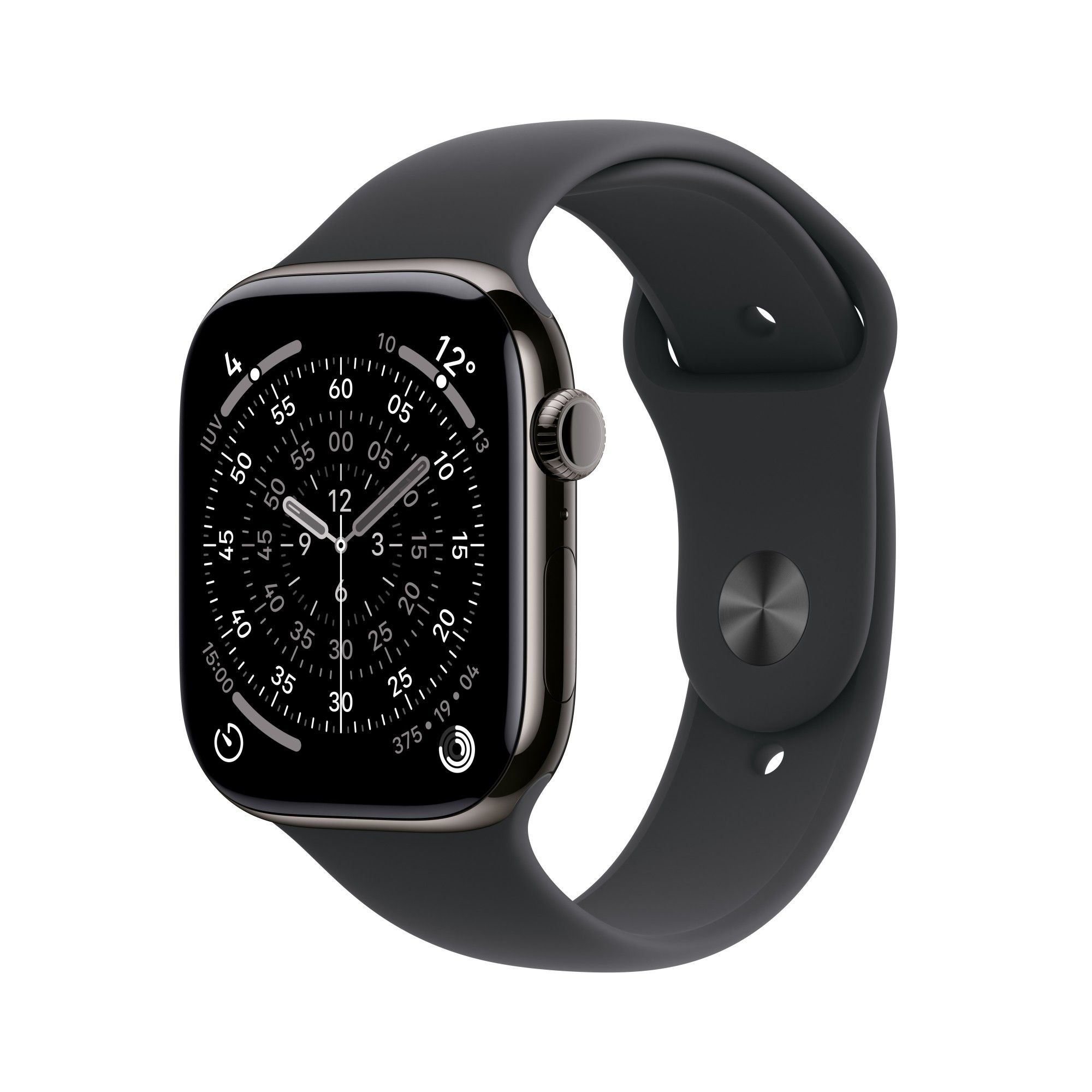 Apple Watch Series 11 GPS + Cellular 46mm Carcasă din titan ardezie cu brățară sport neagră - S/M