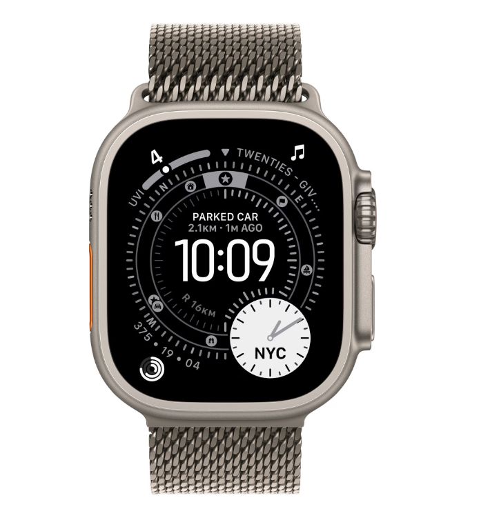 Apple Watch Ultra 3 GPS + Cellular 49mm Natural Titanium Case with Natural Titanium Milanese Loop - Medium