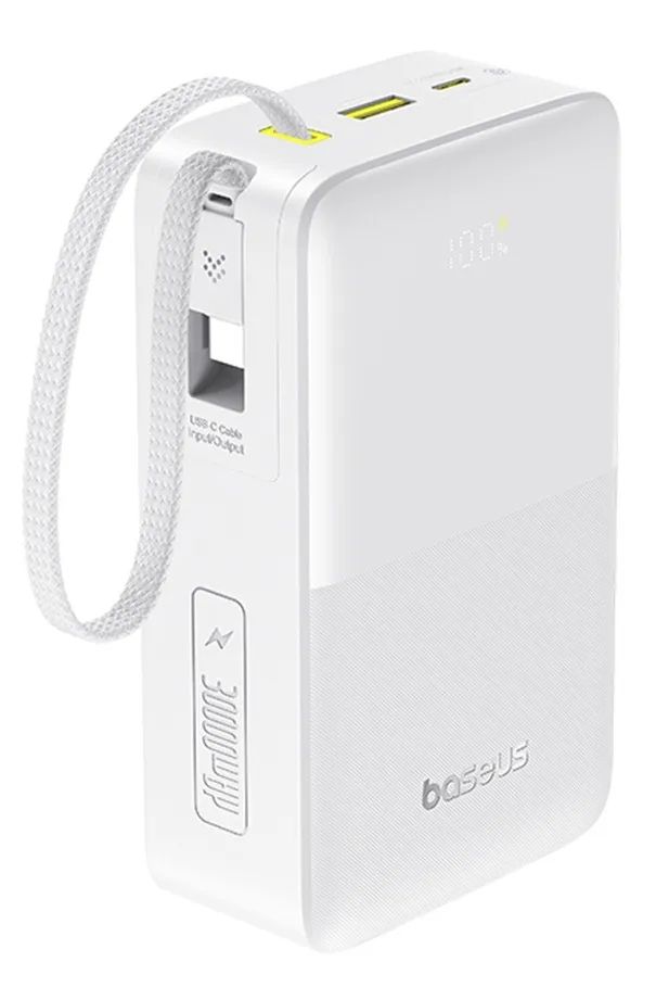 POWER BANK Baseus EnerFill FC51 Bipow 2 Pro Digital, capacitate 30000mAh 22.5W, 1 x USB, 1 x USB Type-C, cablu integrat USB Type-C, display, alb  E0028101  (timbru verde 0.98 lei) - 6932172698638