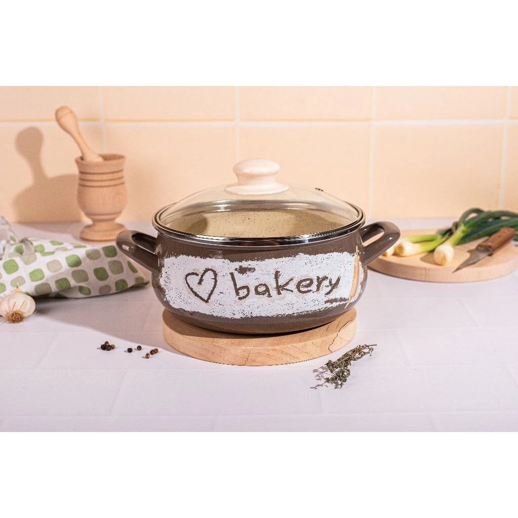 Cratita 1.85l cu capac din sticla Bakery Metalac email/16cm/1.85l