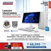 Desktop PC Lenovo IdeaCentre Tower 08IRR9 Tower, Intel Core i5 - 14400 (10 C / 16 T, 2.5 GHz - 4.7 GHz, 20 MB cache, 65 W), 16 GB DDR5, 512 GB SSD, Fara unitate optica, 2 x Nvidia Nu 24 GB, 180 W, FreeDOS