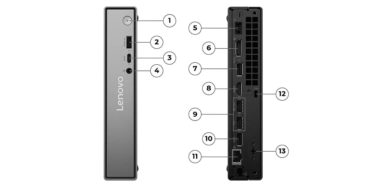 Desktop PC Lenovo ThinkCentre neo 50q Gen 5 Tiny Tiny (1L), Intel Core 5 210H (8 C / 12 T, 2.2 GHz - 4.8 GHz, 12 MB cache, Nespecificat), 16 GB DDR5, 512 GB SSD, Fara unitate optica, Intel Graphics Partajata, 90 W, Windows 11 Pro