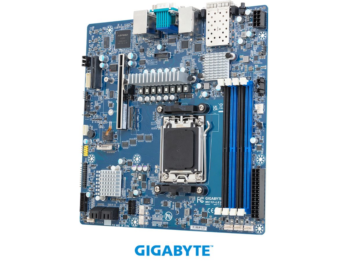 Placa de baza GIGABYTE MC13-LE3, socket AM5, 4x DDR5 UDIMM, 4x SATA, 1x NVMe, 6x USB-A, mATX